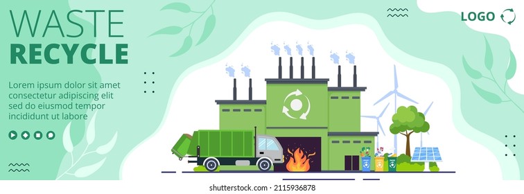 Proceso de reciclaje con plantilla de cobertura de la basura Ilustración plana editable de fondo cuadrado adecuado para medios sociales o anuncios en Internet