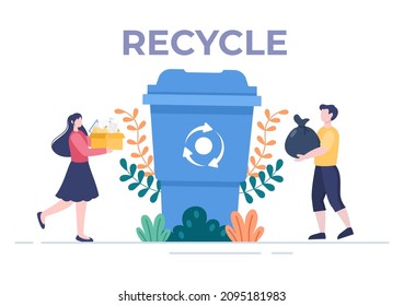 Recycle Process with Trash Organic, Paper or Plastic to Protect the Ecology Environment Suitable For Banner, Background, And Web in Flat Illustration