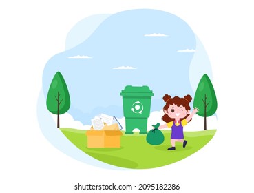 Recycle Process with Trash Organic, Paper or Plastic to Protect the Ecology Environment Suitable For Banner, Background, And Web in Flat Illustration