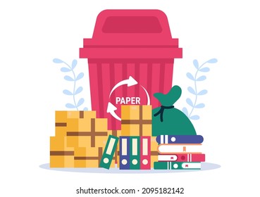 Recycle Process with Trash Paper to Protect the Ecology Environment Suitable For Banner, Background, And Web in Flat Illustration