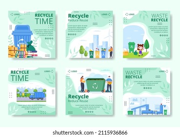 Recycle Process with Trash Post Template Flat Illustration Editable of Square Background Suitable for Social media or Web Internet Ads