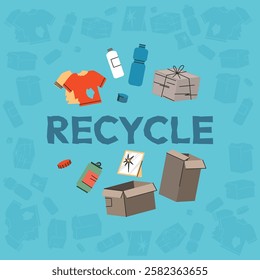 Recycle products that are suitable for recycle Recycling food waste. Vector illustration
