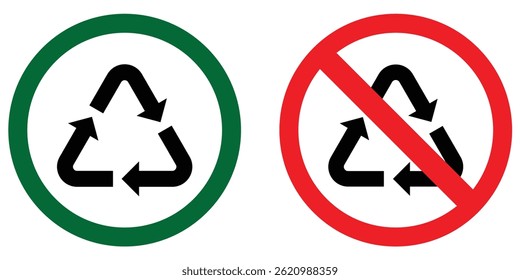 Recycle and recycling not allow sign in white background, recycling icon, no recycle icon, sign, symbol, vector illustration