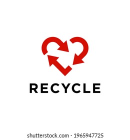 Recycle Red heart arrow sign symbol. Recycle with love icon vector. Heart shape cycle enviromental earth design 