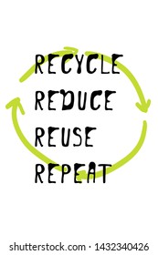 Recycle. Reduce. Reuse. Repeat. Hand lettering illustration for your design