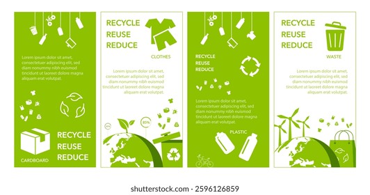 recycle, reduce, reuse. save the world and energy concept, green energy, sustainable environment, environmental conservation, renewable energy, clean energy, zero waste, green vector illustration