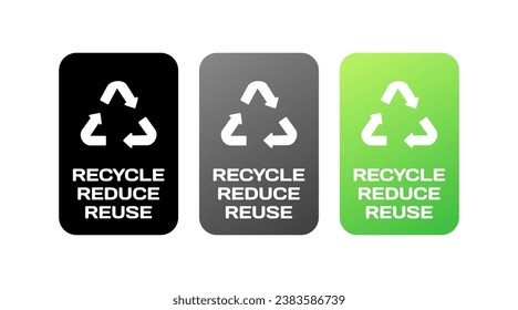 Recycle, reduce, reuse signs. Different styles, green, recycle, reduce, reuse signs, biodegradation icons. Vector icons