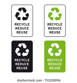 Recycle reduce reuse signs vector set