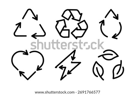 Recycle and renewable symbols icon set. Thin line editable stroke icons for recycling, sustainability, renewable energy, eco awareness, environmental protection, circular economy, and green lifestyle.