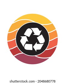 Recycle Retro Sunset Design template. Vector design template for logo, badges, t-shirt, POD and book cover. Isolated white background.