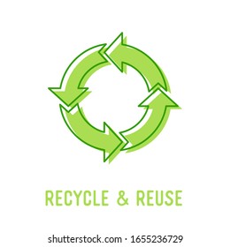 Recycle and Reuse Concept. Recycling Symbol of Circle with Green Circulate Rotating Arrows. Garbage Transformation Process Symbol for Eco Poster, Infographics Banner Flyer Brochure Vector Illustration