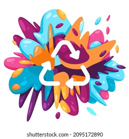 recycle reuse garbage circle trash icon in colorful splat paint liquid splashing ink splash vector design creative illustration