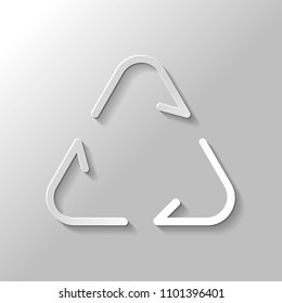 Recycle or reuse icon. Thin arrows, linear style. Paper style with shadow on gray background