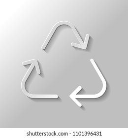 Recycle or reuse icon. Thin arrows, linear style. Paper style with shadow on gray background