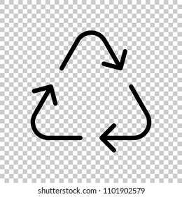 Recycle or reuse icon. Thin arrows, linear style. On transparent background.