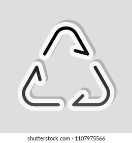 Recycle or reuse icon. Thin arrows, linear style. Sticker style with white border and simple shadow on gray background