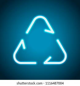 Recycle or reuse icon. Thin arrows, linear style. Neon style. Light decoration icon. Bright electric symbol