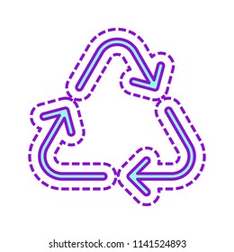 Recycle or reuse icon. Thin arrows, linear style. Colored sketch with dotted border on white background