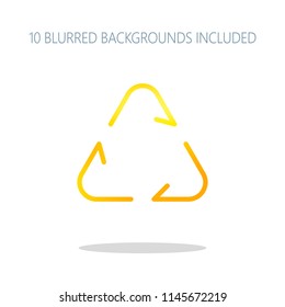 Recycle or reuse icon. Thin arrows, linear style. Colorful logo concept with simple shadow on white. 10 different blurred backgrounds included