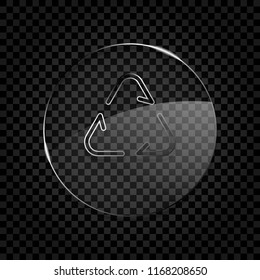 Recycle or reuse icon. Thin arrows, linear style. Icon in circle glass bubble on dark transparent grid. Glass style