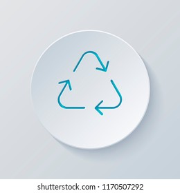 Recycle or reuse icon. Thin arrows, linear style. Cut circle with gray and blue layers. Paper style