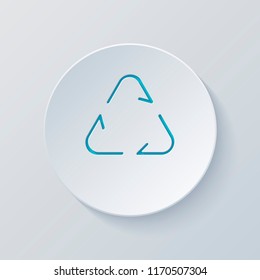Recycle or reuse icon. Thin arrows, linear style. Cut circle with gray and blue layers. Paper style
