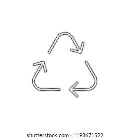 Recycle or reuse icon. Thin arrows, linear style. Dotted outline silhouette with shadow on white background