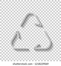 Recycle or reuse icon. Thin arrows, linear style. White outline sign with shadow on transparent background