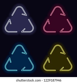 Recycle or reuse icon. Thin arrows, linear style. Set of neon sign. Casino style on dark background