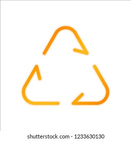Recycle or reuse icon. Thin arrows, linear style. Orange sign with low light on white background