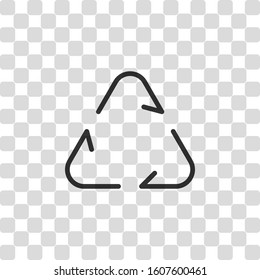 Recycle or reuse icon. Thin arrows, linear style. Black symbol on transparency grid