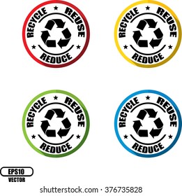 Recycle, Reuse, Reduce, Button, label and sign - Vector illustration