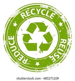 Recycle  Reuse Reduce green emblem or symbol rubber stamp icon isolated on white background. Vector illustration