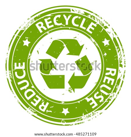 Recycle  Reuse Reduce green emblem or symbol rubber stamp icon isolated on white background. Vector illustration