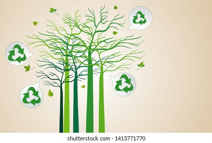 recycle reuse reduce sign. tree background, vector illustration.