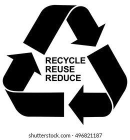 Recycle Reuse Reduce symbol, isolated black recycling icon with black letters, accurate vector illustration.