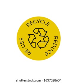 Recycle, reuse, reduce yellow vector icon