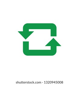Recycle and reuse symbol with green arrows in rectangular form isolated on white background. Using of eco friendly biodegradable materials and zero waste concept in vector illustration.