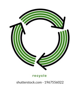 Recycle and reuse vector circle icon in modern geometric linear style isolated on white, contemporary line symbol of environmental conservation.