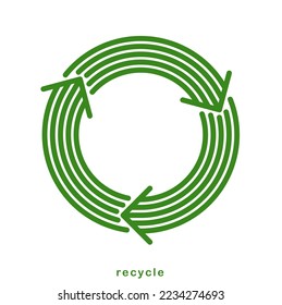 Recycle and reuse vector circle icon in modern geometric linear style isolated on white, contemporary line symbol of environmental conservation.