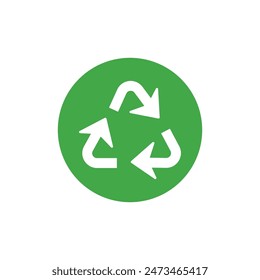 Recycle, reuse vector symbol in circle. Rotation arrow on white background. Flat green pictogram.