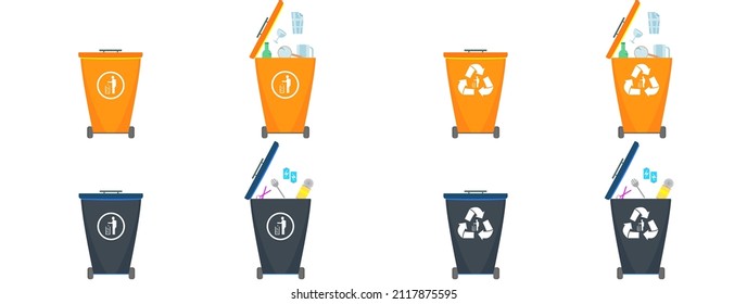 recycle rubbish bin set collection . Vector illustration in flat design