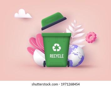 Recycle for save the earth and keep environment plastic. Can be use for template. 3D Vector Illustrations.