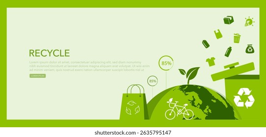 Recycle, save the world and energy concept, green energy, sustainable environment, environmental conservation, renewable energy, clean energy, zero waste, green paper and vector illustration