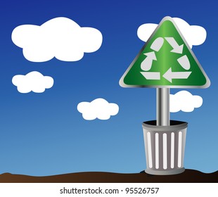 The recycle sign in the bin,The background of recycle for take care the earth.
