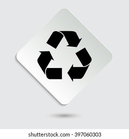 Recycle sign - black vector icon  on a paper button