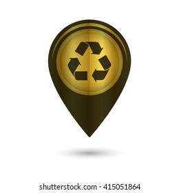 Recycle sign - black vector icon; golden  map pointer