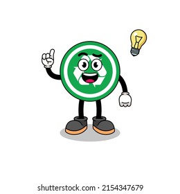 recycle sign cartoon with get an idea pose , character design