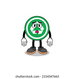 recycle sign cartoon illustration with sad face , character design