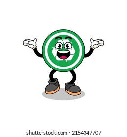 recycle sign cartoon searching with happy gesture , character design